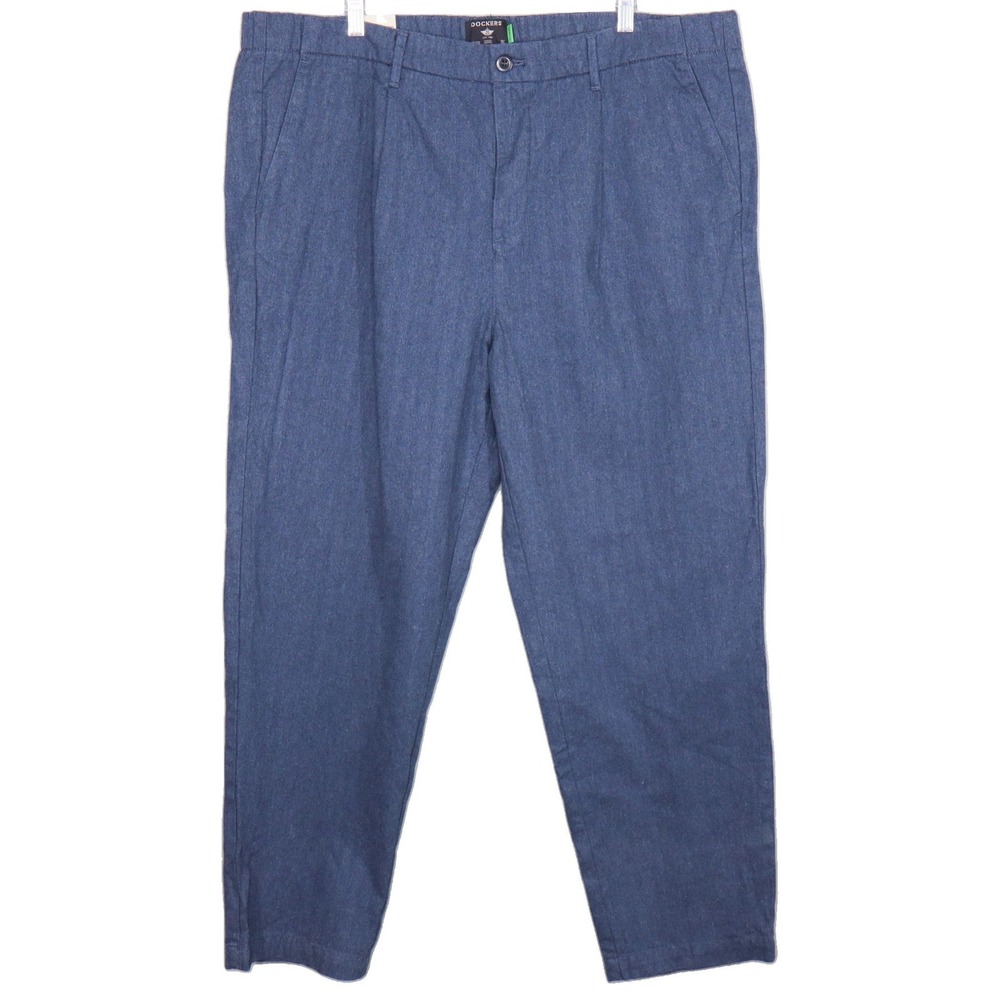 Dockers Mens Pants Sz XXL Blue Waterless Half Back Comfort Relaxed Fit Trousers